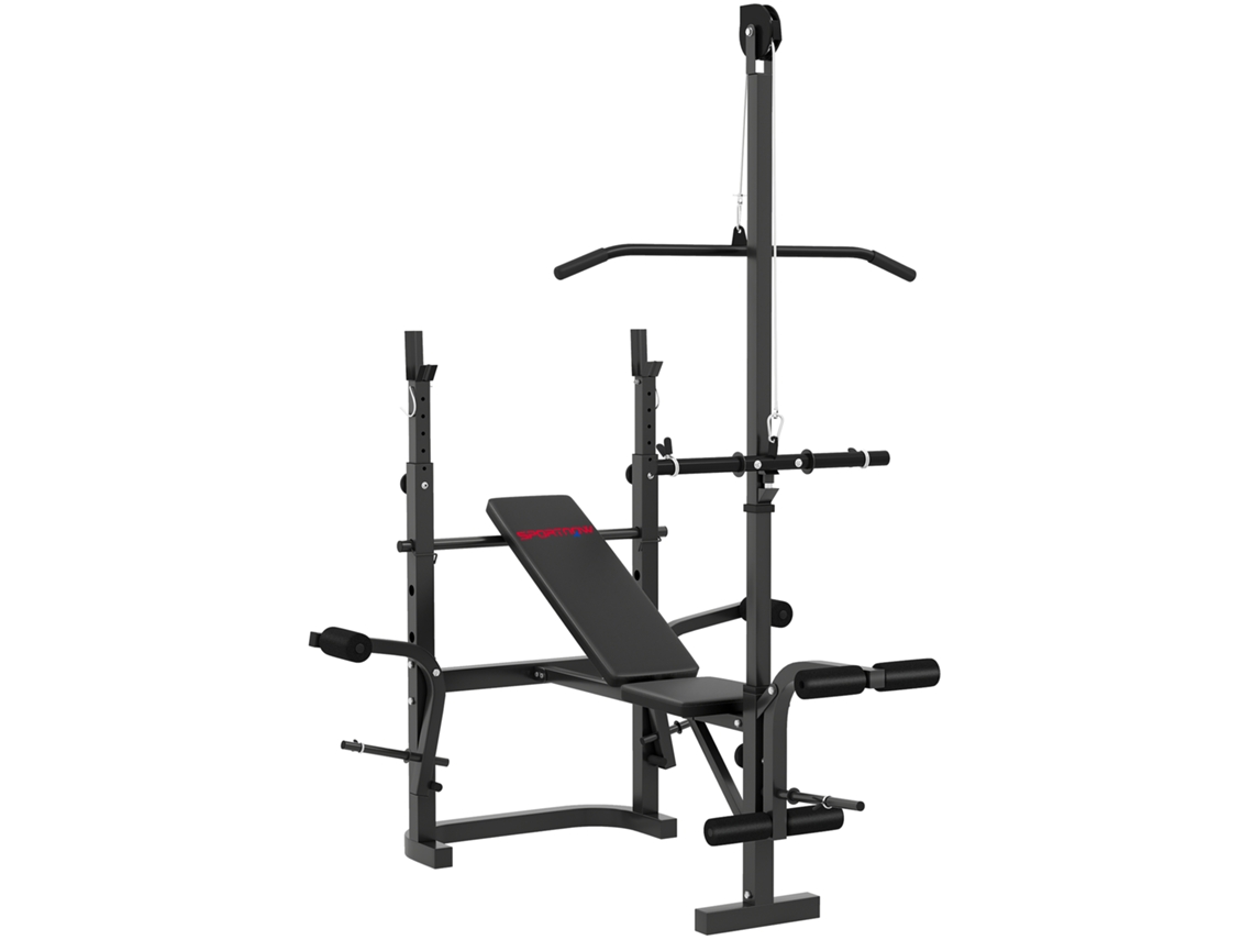 Banco de Musculação Multifuncional (inclinável, Suporte para Barra Ajustável, Extensão de Pernas, Preto, 106x155x202 Cm)