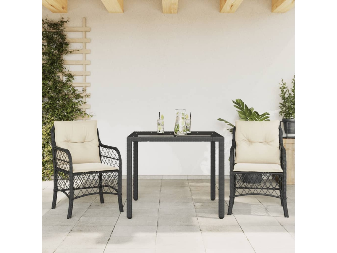 Vidaxl 3 Pcs Conjunto De Bistrô Com Almofadões Vime Pe Preto