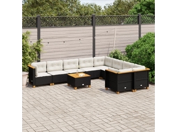 Vidaxl 10 Pcs Conjunto Sofás De Jardim C/ Almofadões Vime Pe Preto