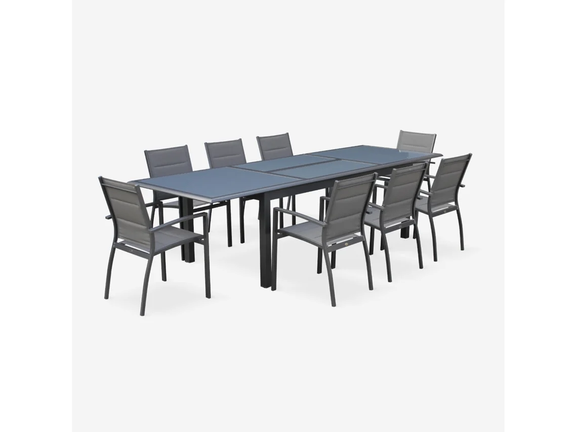 Conjunto De Jardim Com Mesa Extensível Em Alumínio Com 8 Cadeiras, Antracite