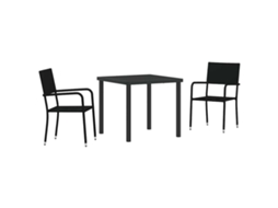 Conjunto 3 Conjunto De Jantar Para Jardim Vidaxl Preto Vime Pe (80 X 80 X 73 Cm)