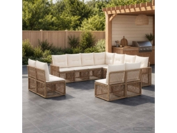 Vidaxl Conjunto De Sofá De Jardim 11 Unid. Bege E Branco Creme Vime Pe