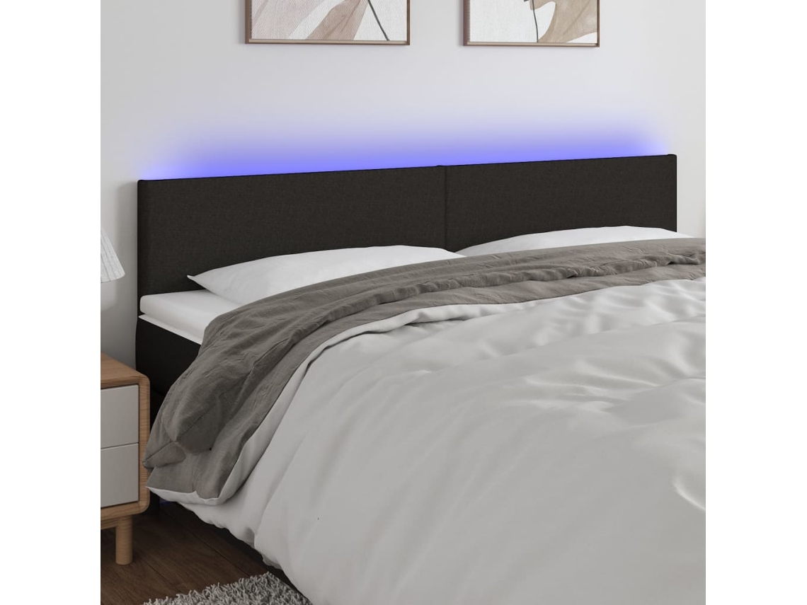 Vidaxl Cabeceira De Cama C/ Luzes Led Tecido 200x5x78/88 Cm Preto