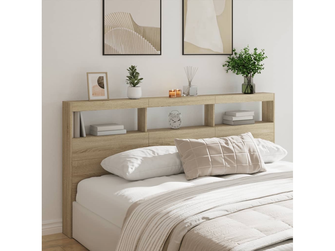 Vidaxl Armário De Cabeceira C/ Luzes Led 200x17x102 Cm Carvalho Sonoma