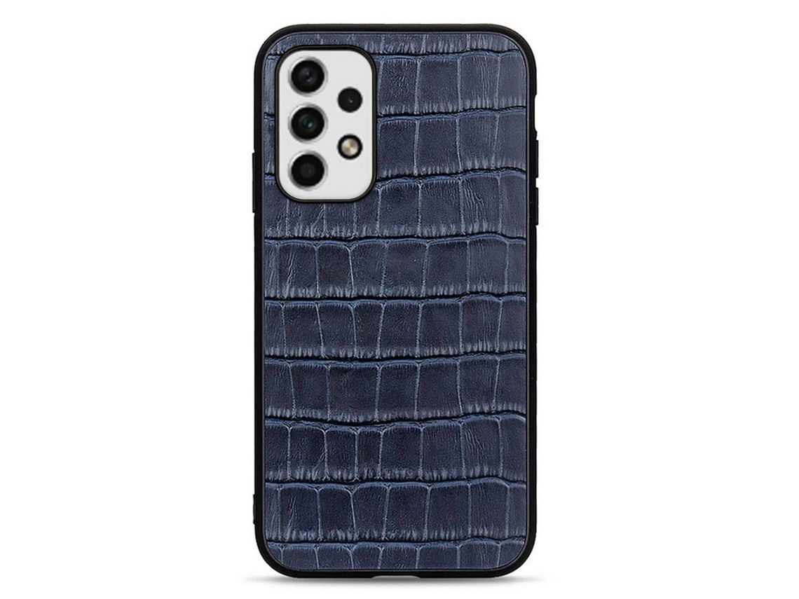 Capa e Tpu + Couro Genuíno Textura de Crocodilo Azul para Samsung Galaxy A23 5G