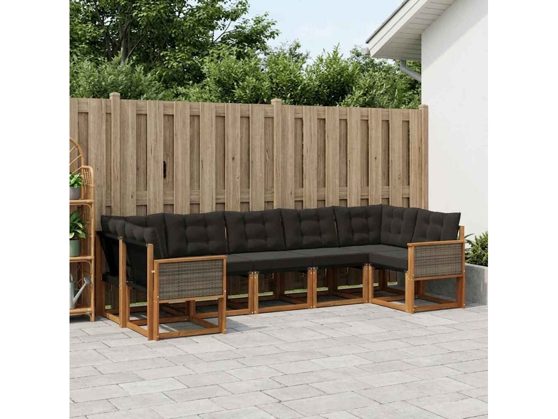 Vidaxl Conjunto De Sofás Para Exterior 7 Unid. Natural E Preto