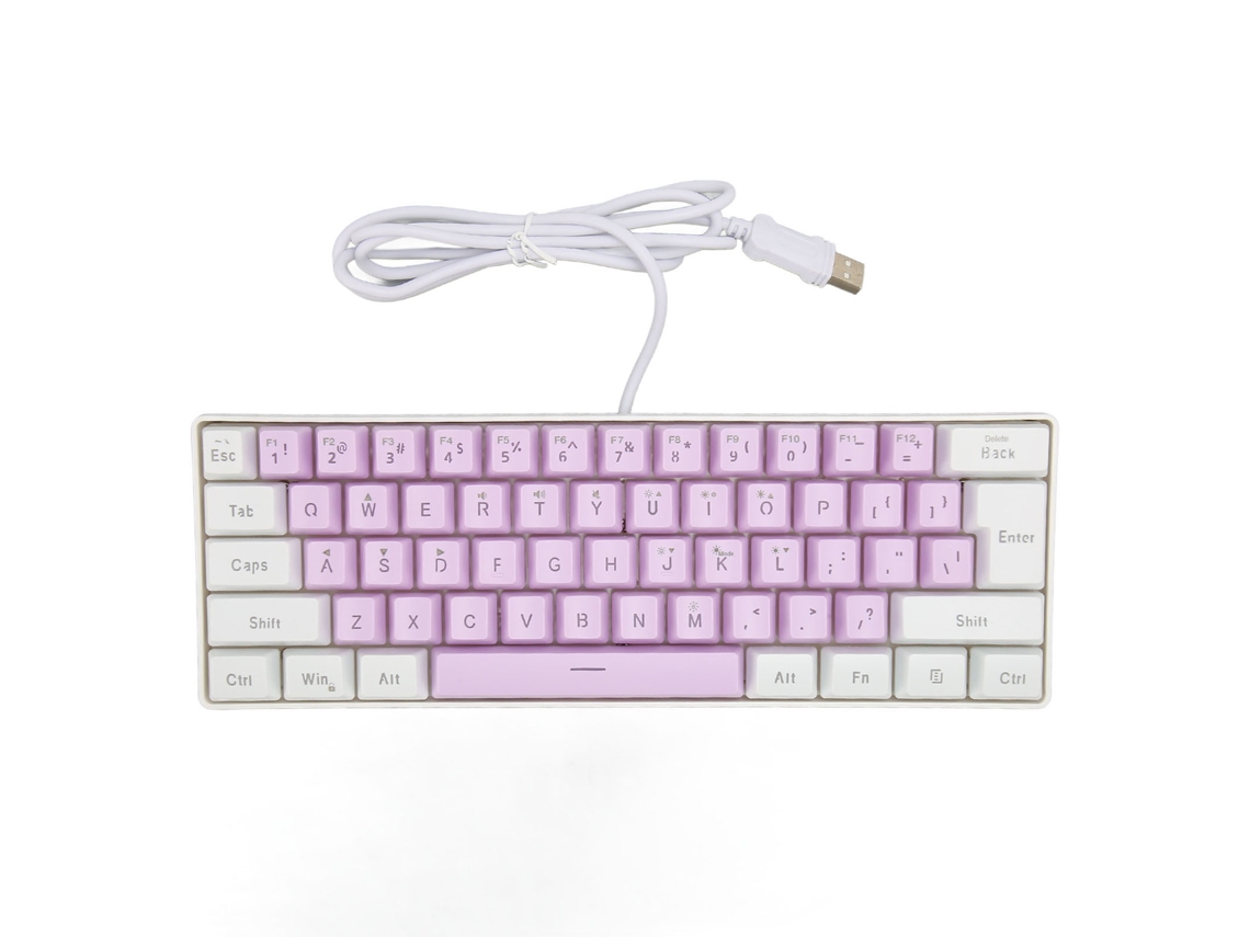 Aetheria teclado Gamer Usb 61 Teclas Rgb Atril Ergonômico Layout Compacto com Fio Branco Roxo