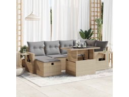Vidaxl 7 Pcs Conjunto De Sofás P/ Jardim Com Almofadões Vime Pe Bege
