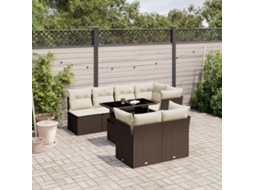 Vidaxl 8 Pcs Conjunto Sofás De Jardim C/ Almofadões Vime Pe Castanho