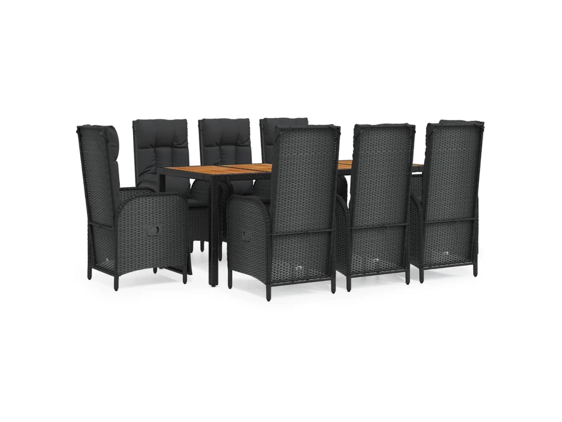 Maison Exclusive - 9 Pcs Conjunto De Jantar P/ Jardim C/ Almofadões Vime Pe Preto