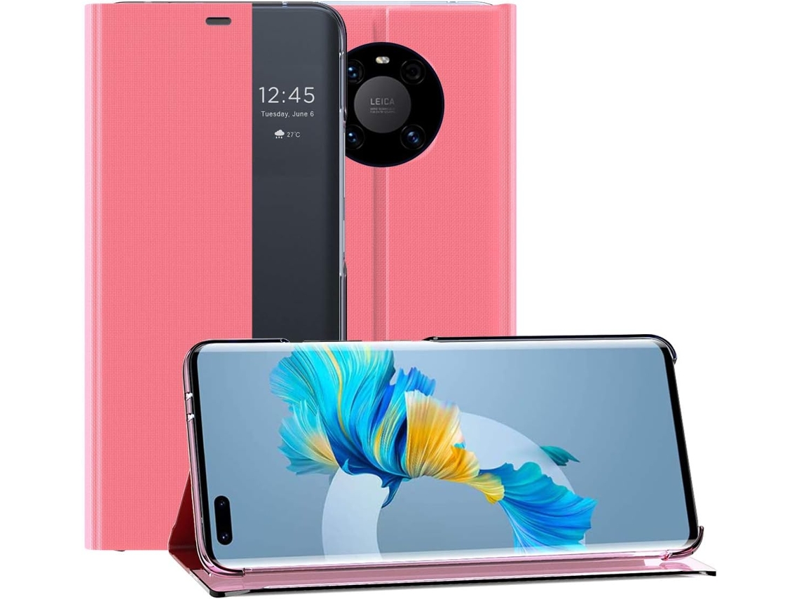 Capa Protetora Fina Janela Smart para Huawei Huawei Mate 40 Pro HONGWE. Pele Rosa