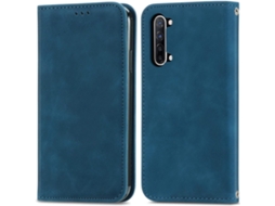 Capa Fólio Empresarial Trava Aba para Oppo Reno3 5G HONGWE. Pele Magnética Azul
