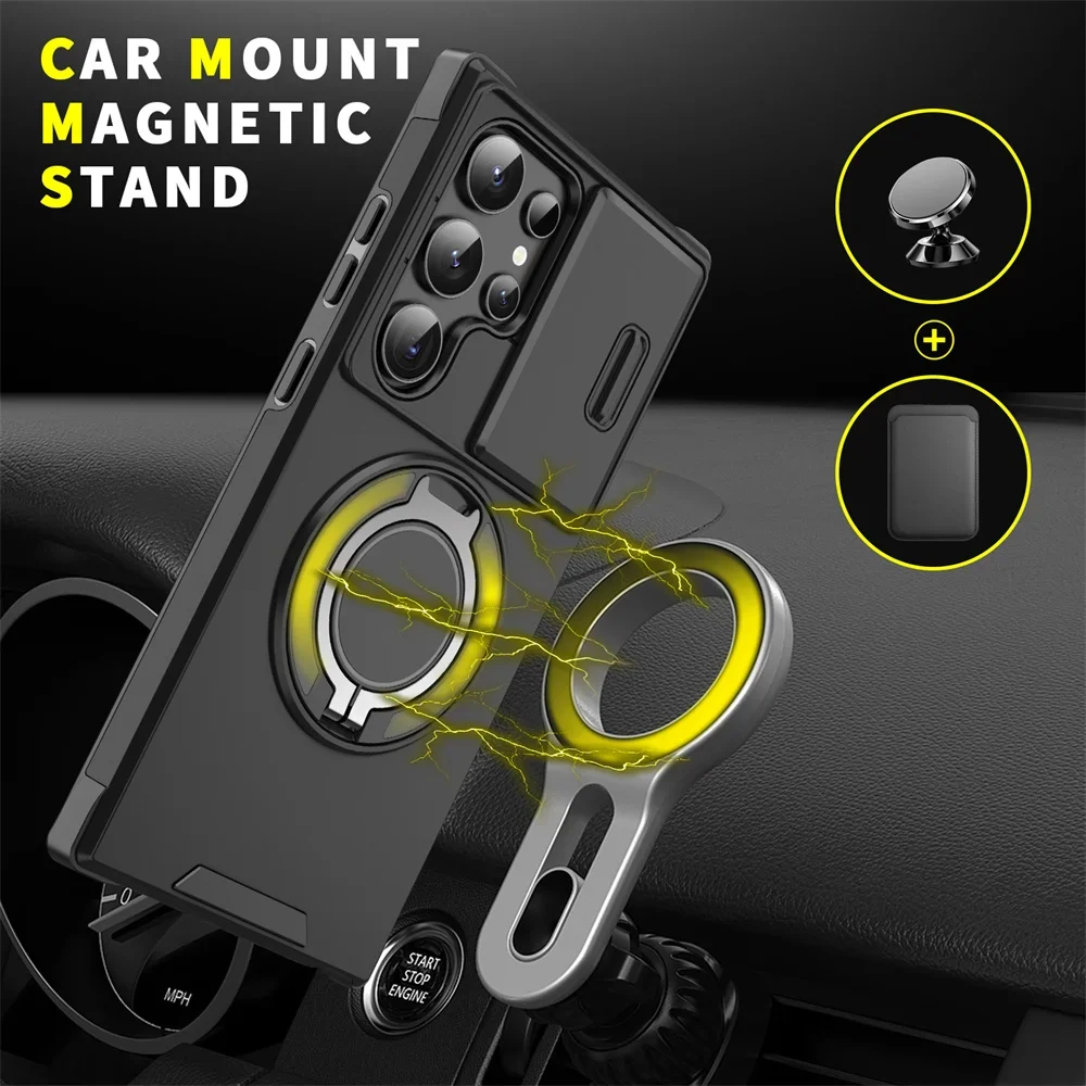 (samsung S21 Ultra, Laranja) Capa Para Celular Samsung Com Suporte Magnético Deslizante, Protegendo A Câmera.