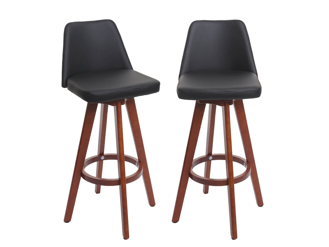 Conjunto de 2 banquetas giratórias para balcão em PVC preto e madeira 04_0007454