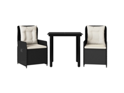Conjunto de Jantar 3 Pcs para Jardim com Almofadões Vime Pe Preto MAISON EXCLUSIVE (3 pcs)