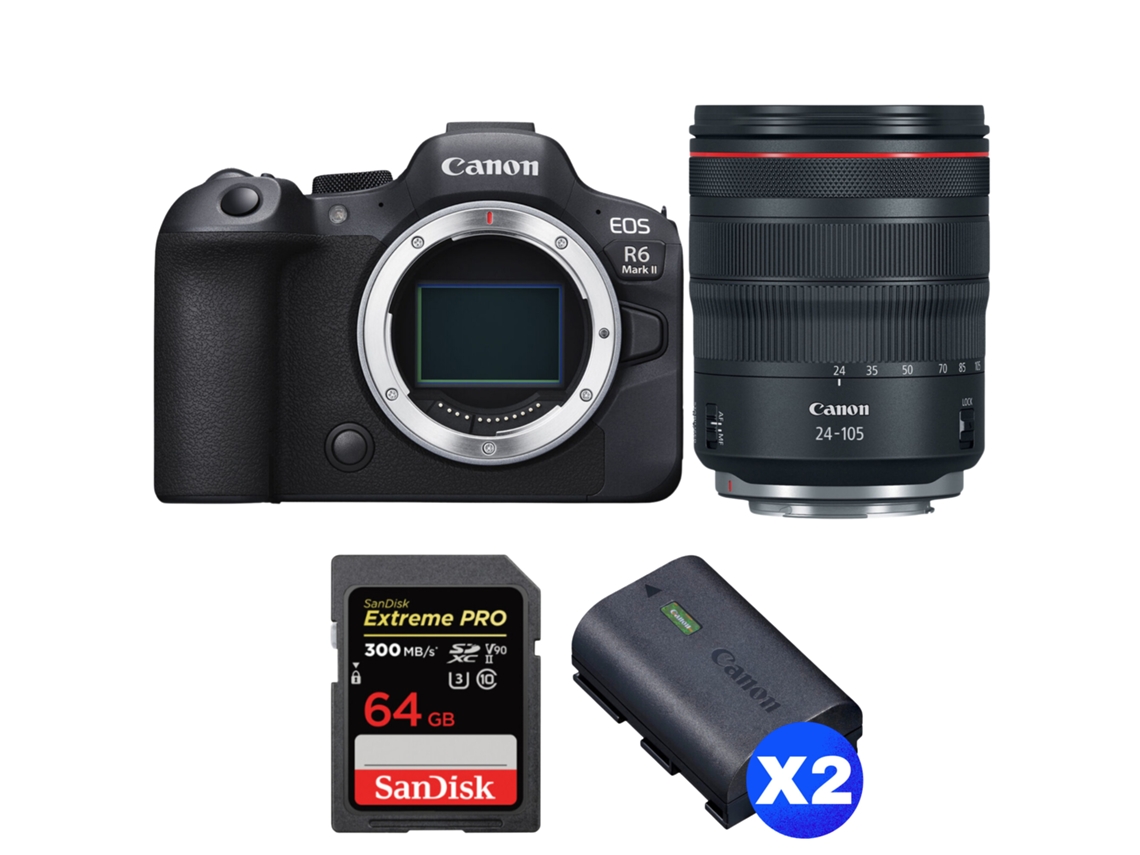 Eos R6 Mark Ii + Rf 24 105mm F/4 L Is Usm + 1 Sandisk 64gb Uhs ii 300mb/s + 2 Canon Lp e6nh + Ebook “20 Dicas para Fotos Que Impressionam” CANON