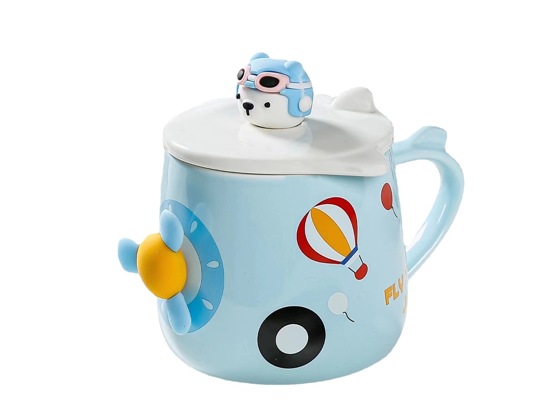 Caneca de Cerâmica de 400Ml com Tampa e Colher Caneca de Café para Casa Água Design para Homens e Mulheres NEVEANCE