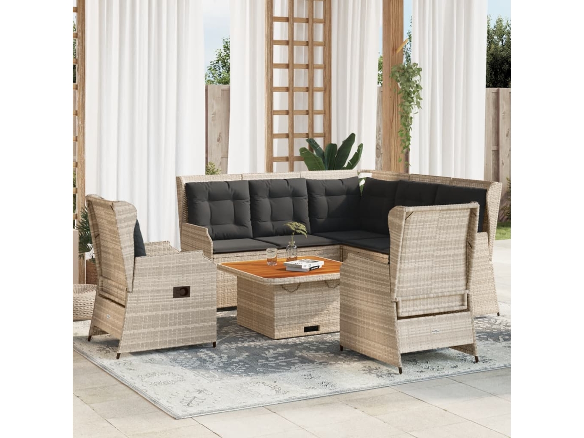 Vidaxl 5 Pcs Conj. Lounge P/ Jardim C/ Almofadões Vime Pe Cinza Claro