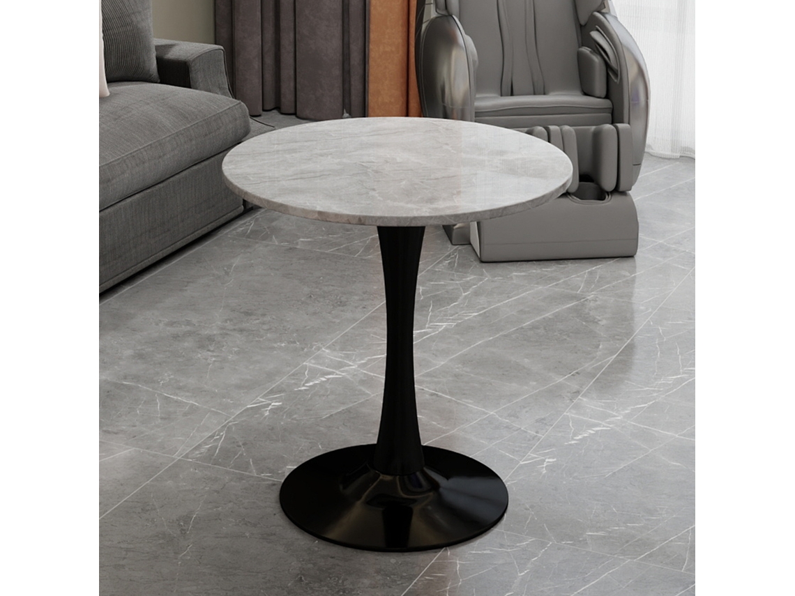 Mesa Centro Preta 70cm Mármore Cinza Claro, Mid-century, 2-4p.-mh