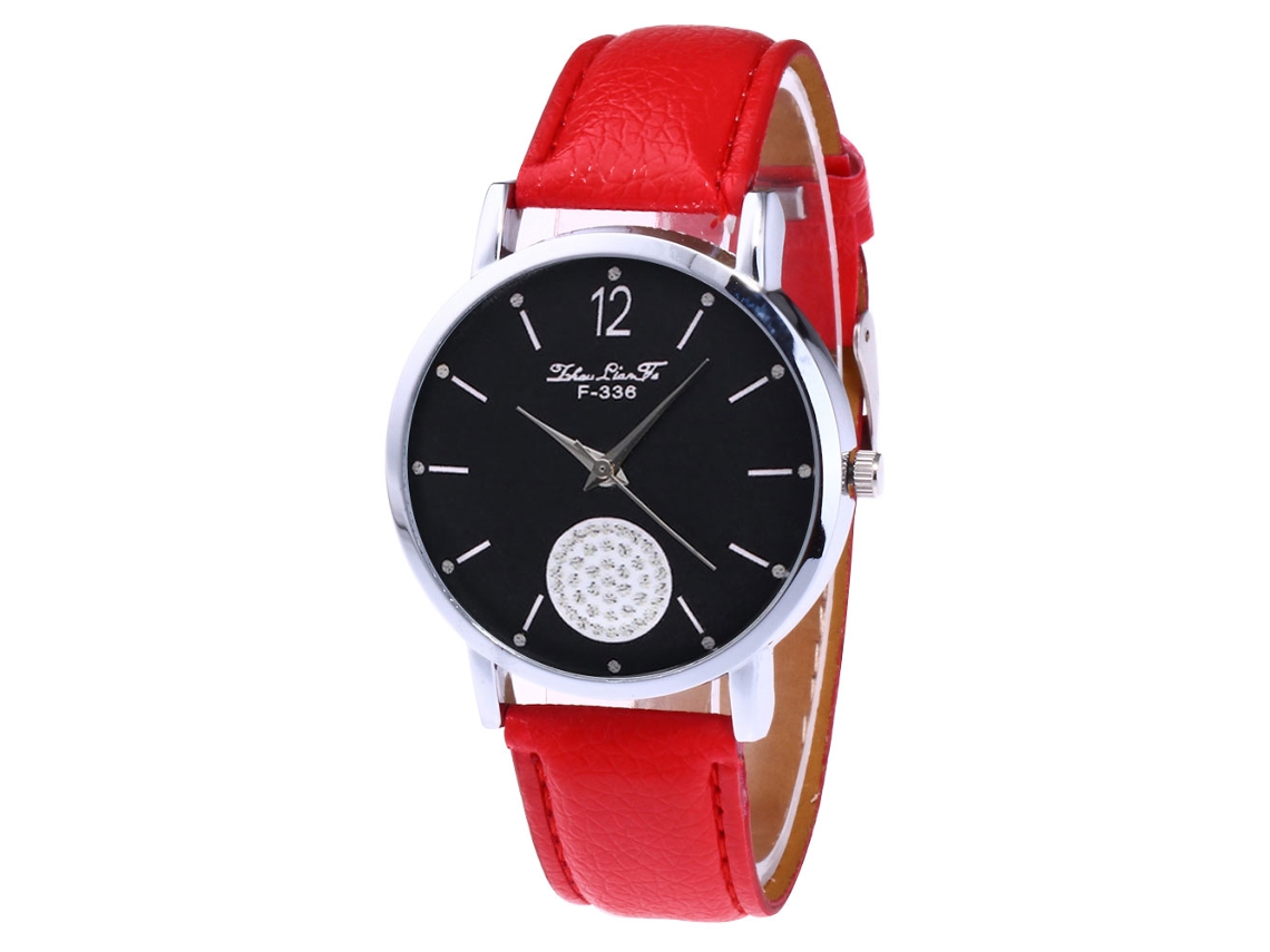 Relógio de Pulso Analógico com Quartzo Pulseira Pu Classic Dial Presente para Mulheres (vermelho)