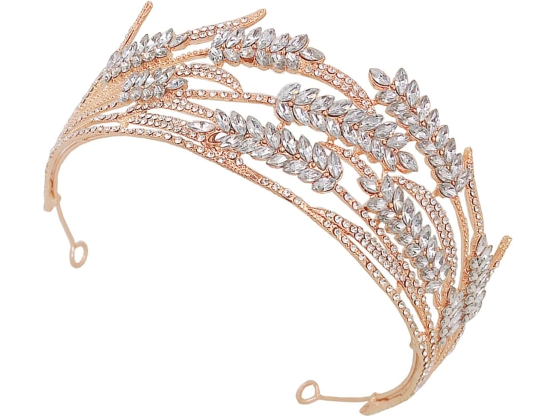 Coroa Barroca Dourada Para Casamentos E Festas, Tiara De Noiva Brilhante Em Liga Leve.
