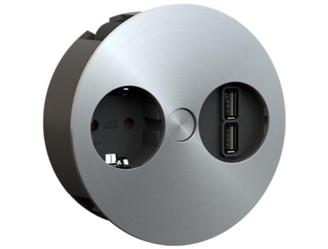 Modulo embutir twist 1toma+2usb acero inoxidable