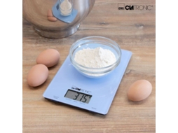 Balança de Cozinha CLATRONIC KW 3626 Azul (Capacidade: 5 Kg - Precisão: 1 g) — balança de cozinha azul, superfície em vidro, medições até 5 kg com intervalos de 1g, função reset para adição de peso. Botão On/Off