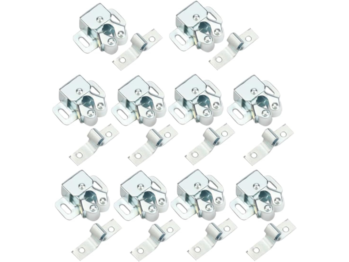 Conjunto De 10 Fechos De Porta Com Mola Dupla E Esfera, Aço Prateado