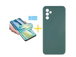 Pack 2 x Película de Hidrogel + Capa GANDY Samsung Galaxy A34 5G Silicone Líquido Verde Escuro