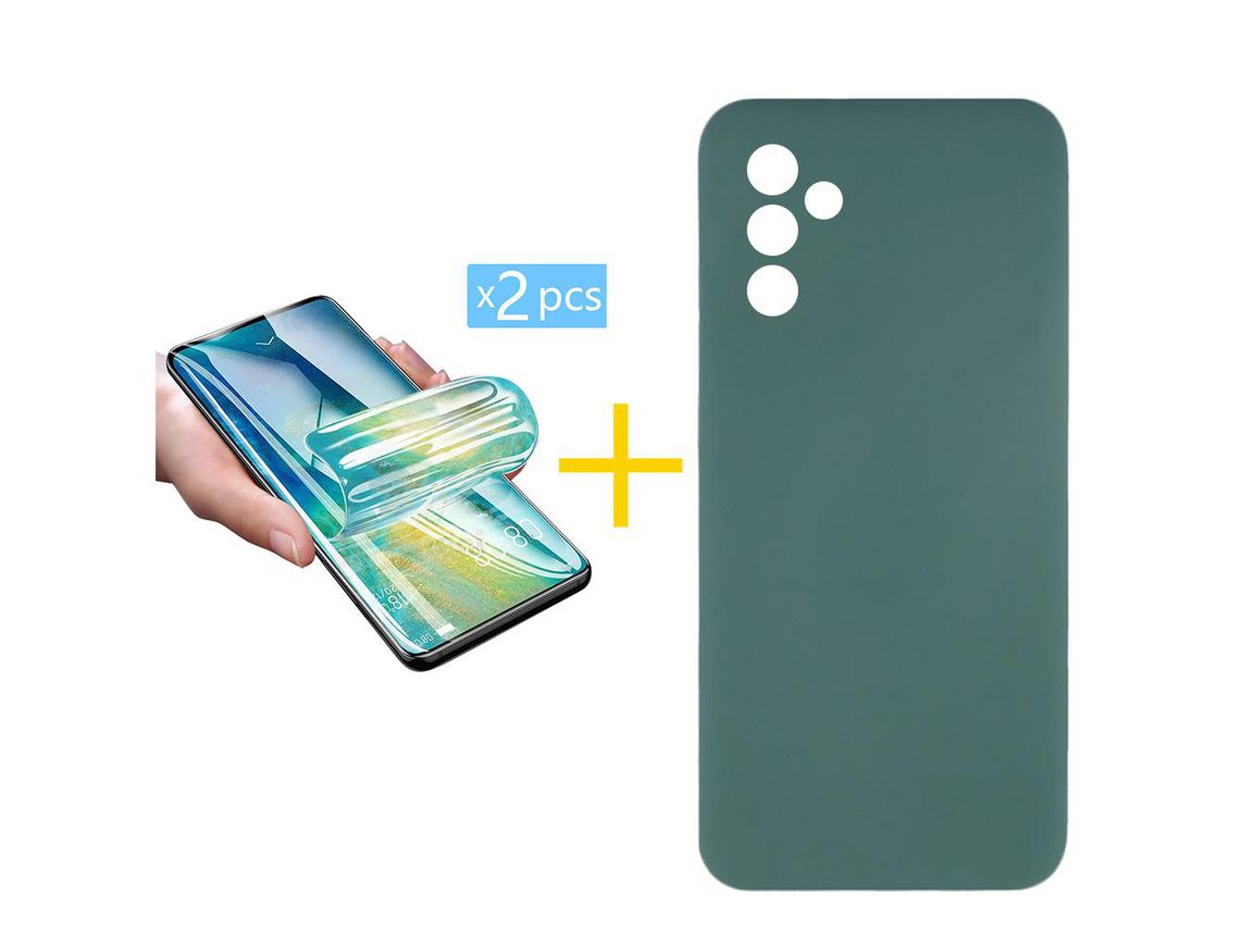 Pack 2 x Película de Hidrogel + Capa GANDY Samsung Galaxy A34 5G Silicone Líquido Verde Escuro