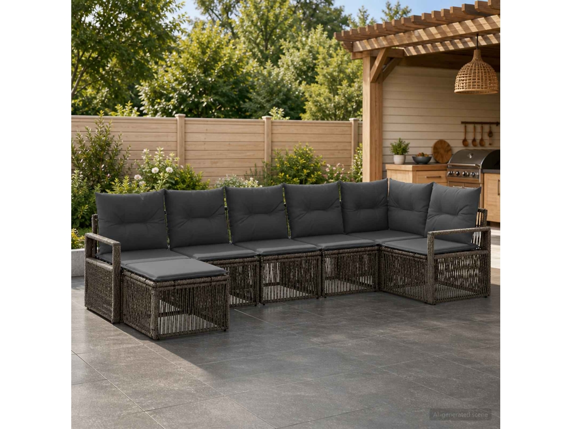 Vidaxl Conjunto De Sofá De Jardim 7 Unid. Cinzento Vime Pe