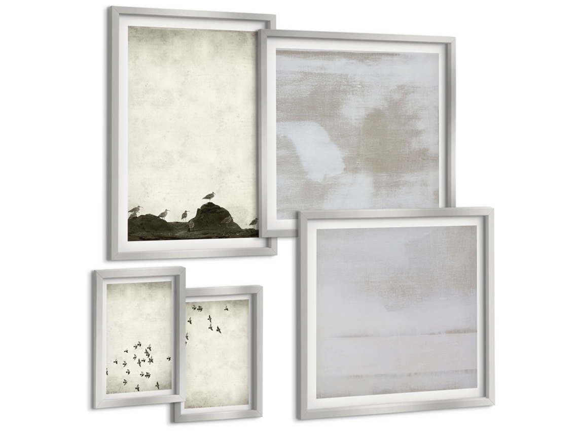 Conjunto De Pinturas Flores Silvestres Prados Verão Paisagens Moldura Prateada Quadros Para O Escritório Espelharte (conjunto De 5 Imagens)