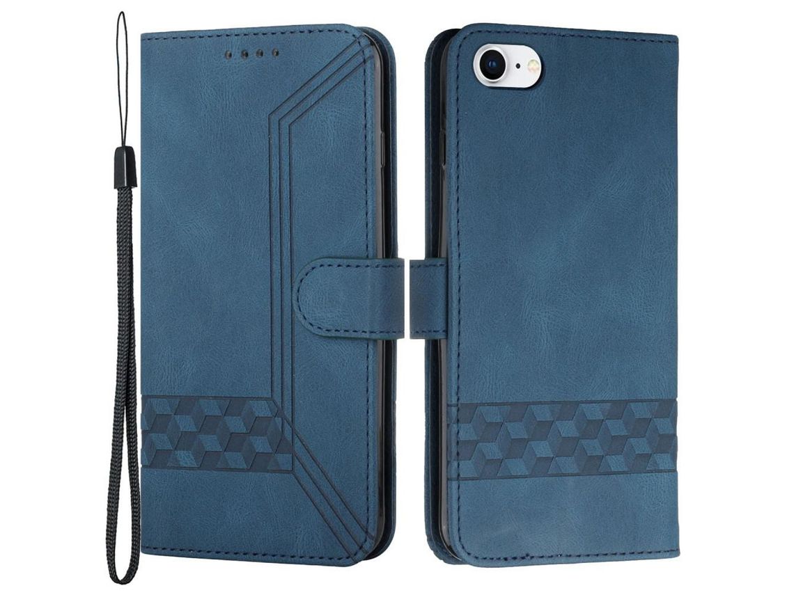 Capa PU padrão à prova de choque, losango e linhas azul para iPhone 6/7/8/SE (2nd Gen)