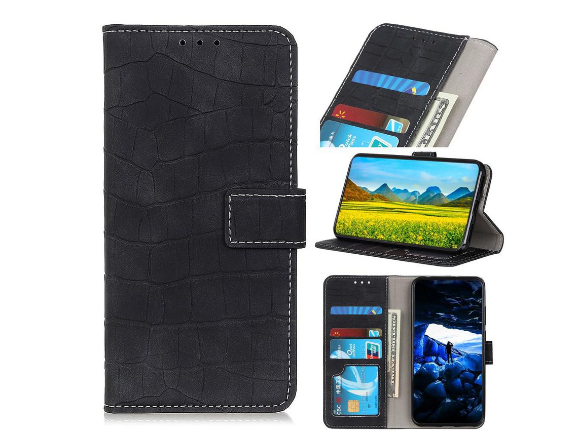 Capa PU crocodilo preto com apoio para Apple iPhone 6.1 (2019)