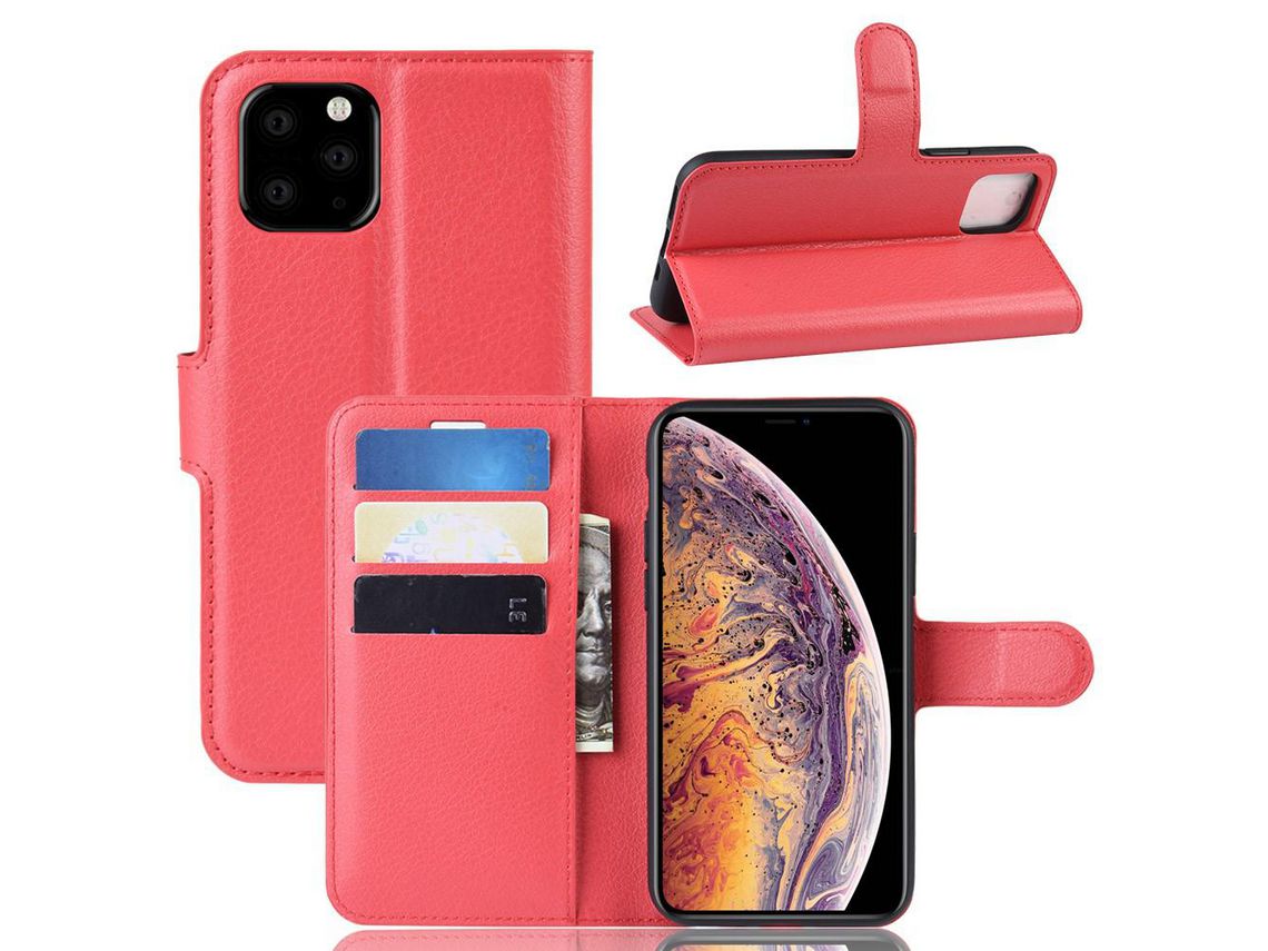 Capa PU vermelho com apoio para Apple iPhone 6.5 (2019)