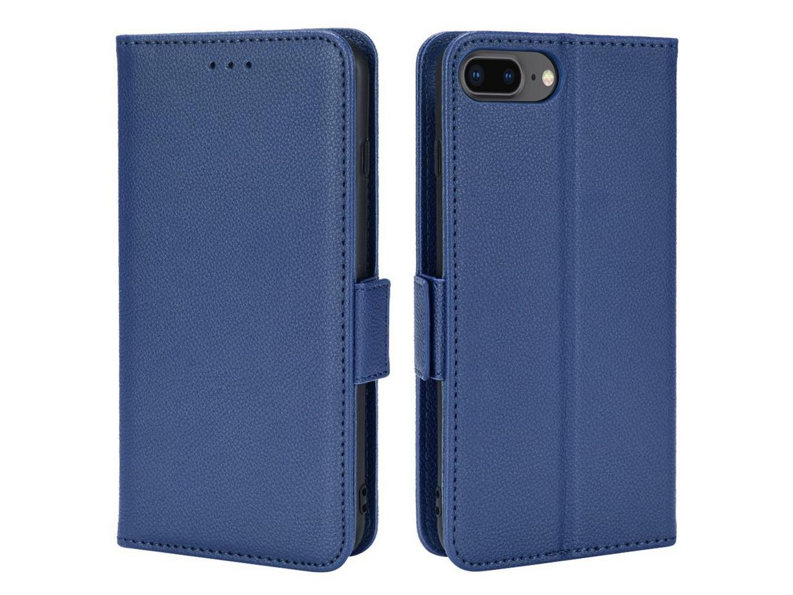 Capa PU textura de lichia azul escuro para iPhone 6 Plus/6s Plus/7 Plus/8 Plus 5.5 inch