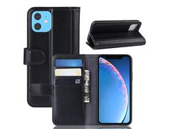 Capa de couro genuíno preto com apoio para Apple iPhone 6.1 (2019)