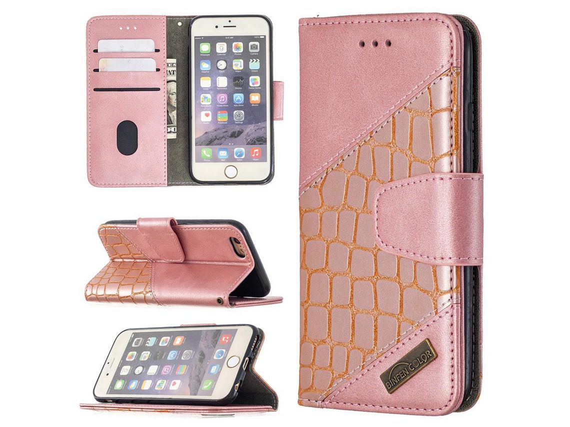 Capa PU pele de crocodilo com cores variadas ouro rosa para Apple iPhone 6s/6 4.7