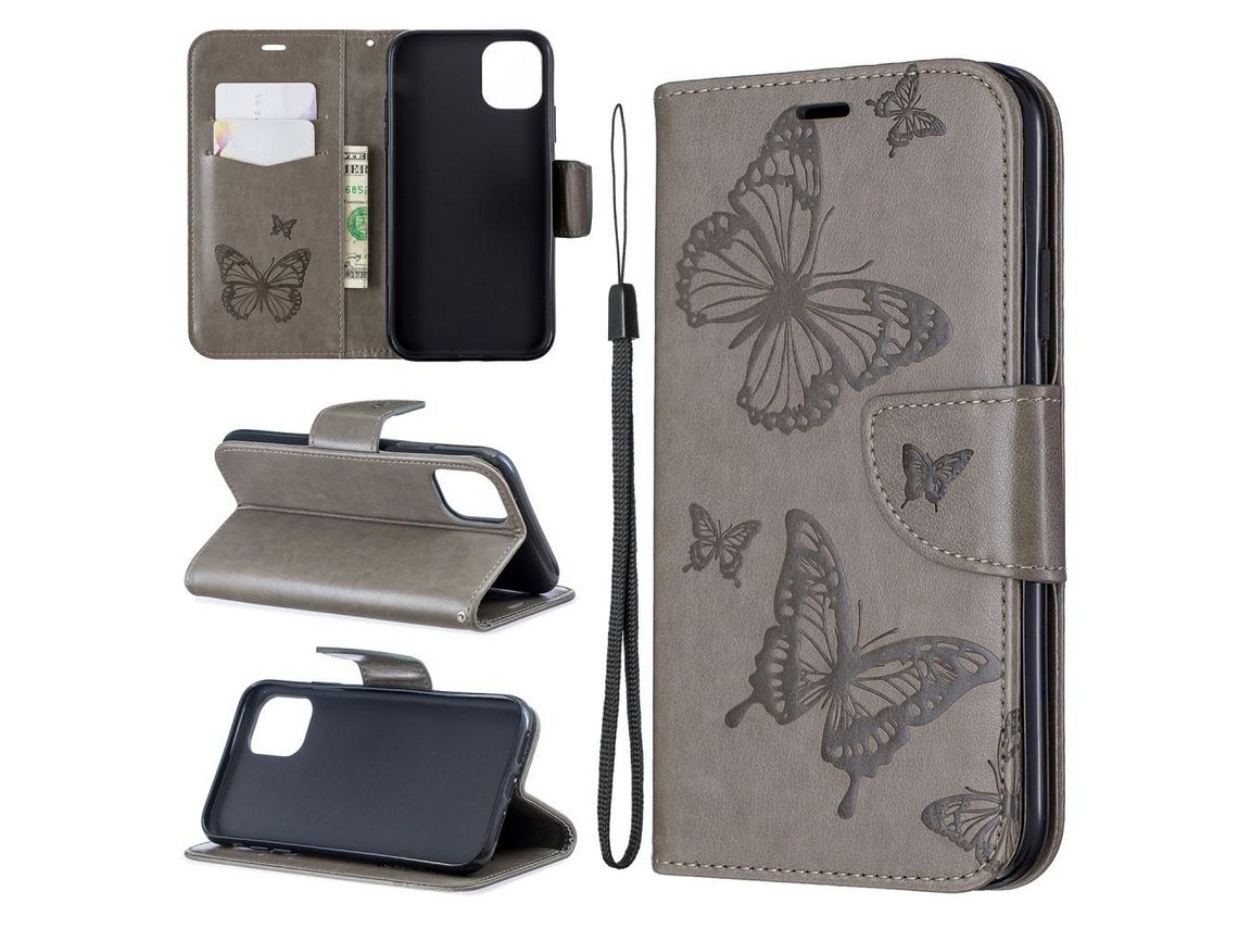 Capa PU borboleta cinza para Apple iPhone 6.1 (2019)