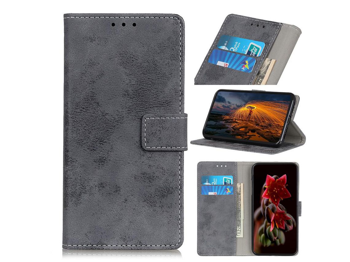 Capa PU estilo vintage cinza para Apple iPhone 6.5 (2019)