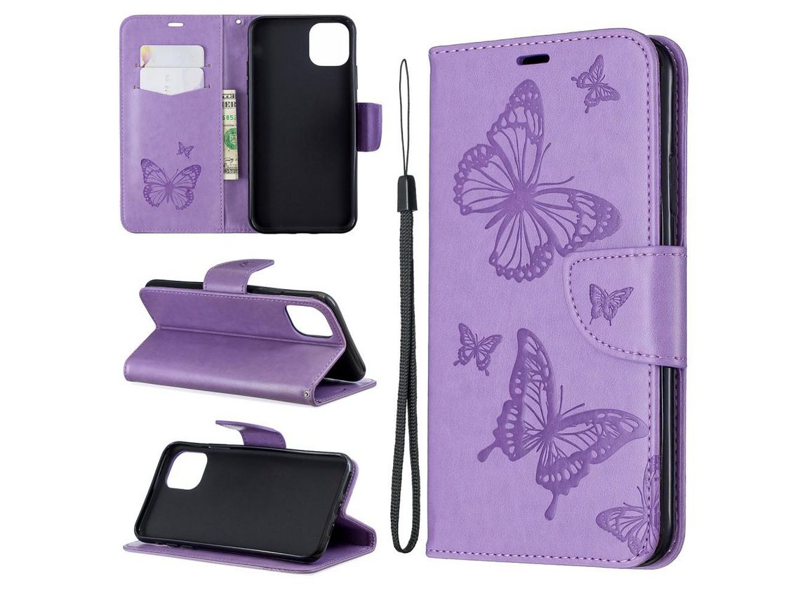 Capa PU borboleta roxo para Apple iPhone 6.5 (2019)