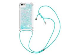 Capa TPU padrão de areia movediça brilhante com cabo ajustável Azul/pentagrama para iPhone SE (2022)/SE (2020)/6/7/8