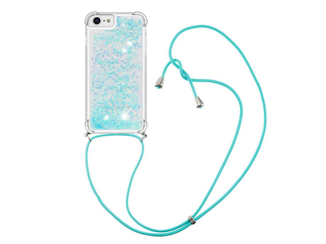 Capa TPU padrão de areia movediça brilhante com cabo ajustável Azul/pentagrama para iPhone SE (2022)/SE (2020)/6/7/8