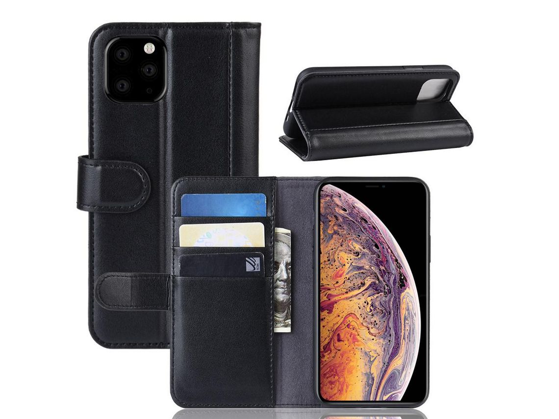 Capa de couro genuíno preto para Apple iPhone 6.5 (2019)