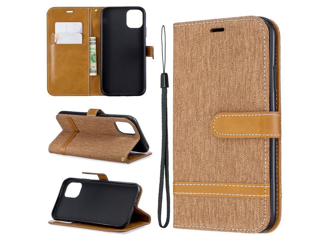 Capa PU pano de brim marrom para Apple iPhone 6.1 (2019)
