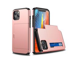 Capa TPU combinação de slides com suporte para cartão ouro rosa para Apple iPhone 12 5.4