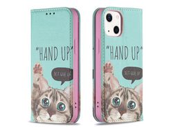 Capa PU + TPU magnético, autoabsorvente com suporte para gatos para iPhone 13 mini 5.4