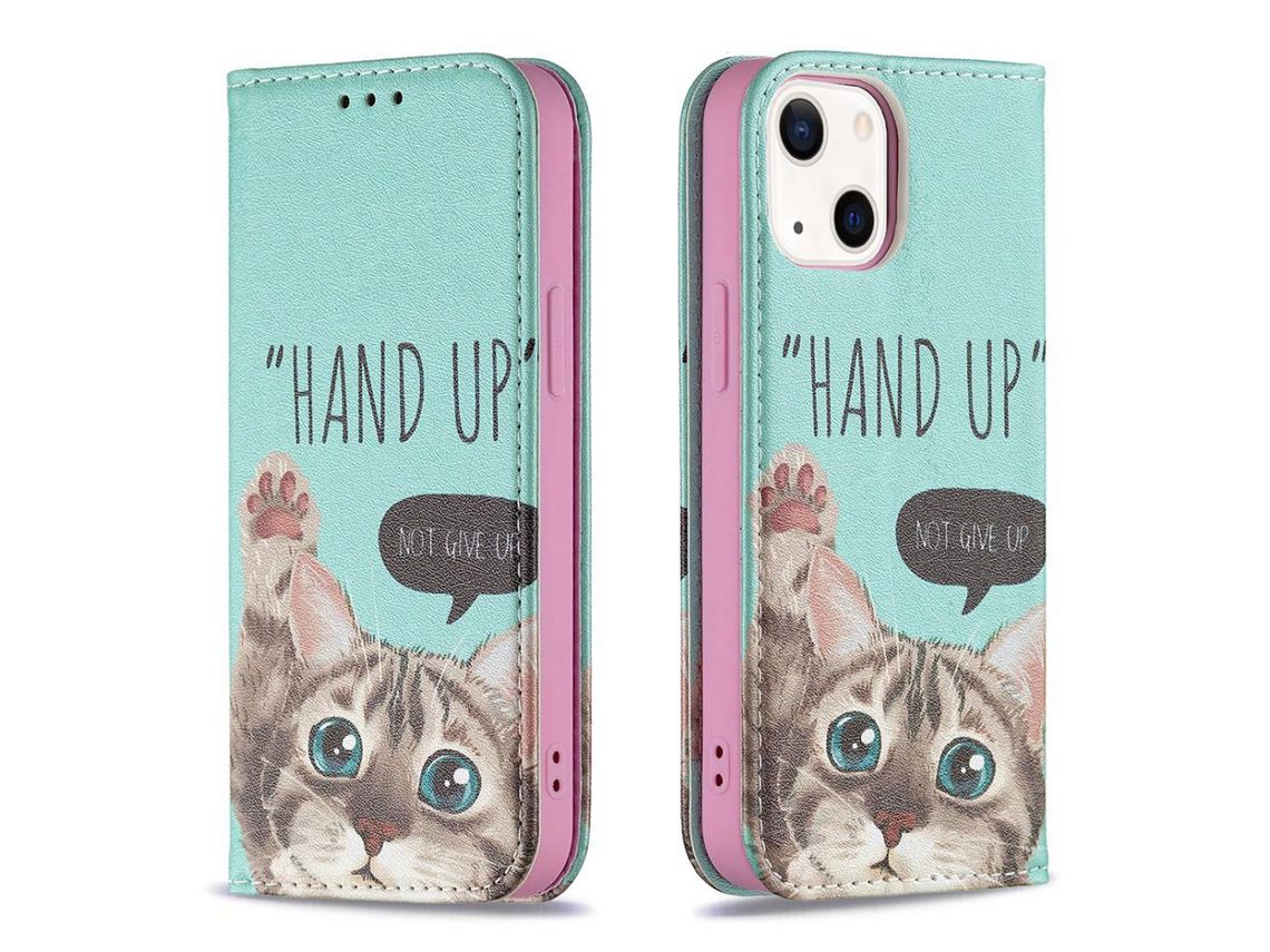 Capa PU + TPU magnético, autoabsorvente com suporte para gatos para iPhone 13 mini 5.4