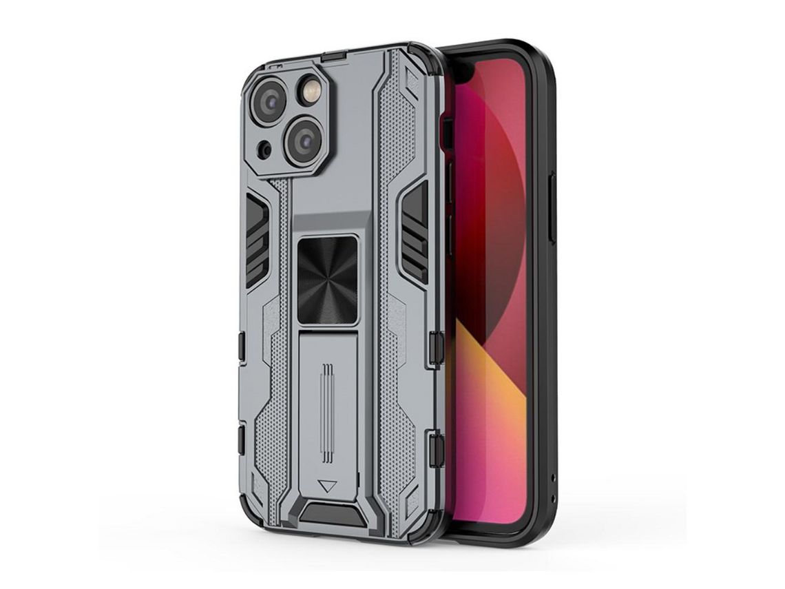 Capa TPU híbrido à prova de choque com suporte cinza para iPhone 13 6.1