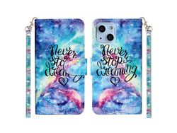 Capa PU + TPU anti-riscos com fundo azul céu para iPhone 13 6.1